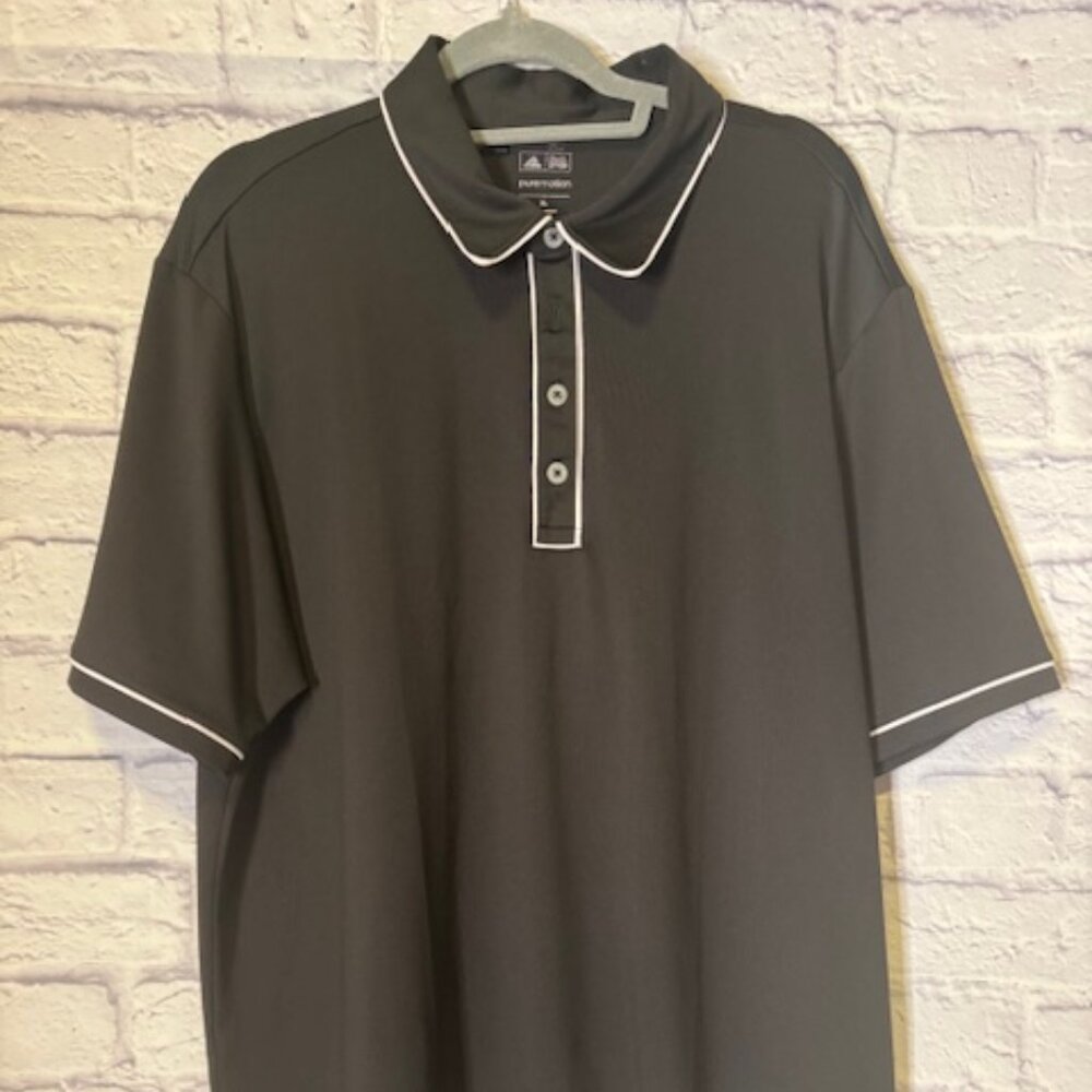 Adidas Mens XL Golf Shirt Pure Motion Black w/ white piping